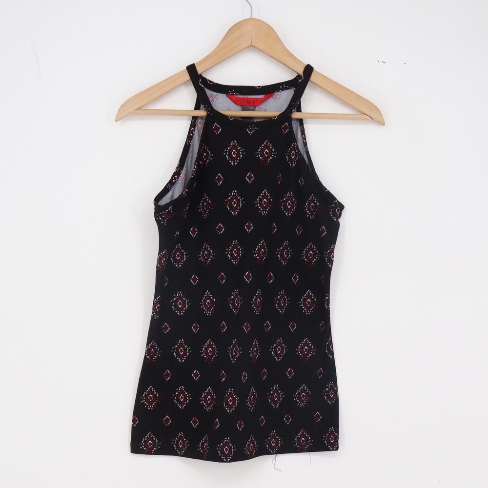 Hot Kiss Tank Top Women M Geometric Diamond Black Sleeveless Halter Excellent